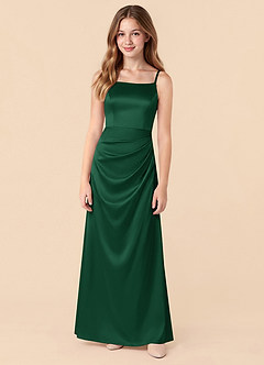 Azazie Renna Junior Dark Green Mermaid Pleated Stretch Satin Dress image5