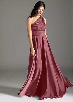 Azazie Charlize Bridesmaid Dresses Desert Rose A-Line One Shoulder Stretch Satin Dress image3