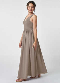 Azazie Keyla Junior Taupe A-Line Pleated Chiffon Dress image3