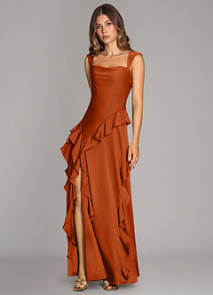 Azazie Sloane Bridesmaid Dresses Burnt Orange A-Line Sweetheart Neckline Stretch Satin Dress image4