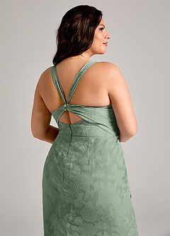 Azazie Mero At-home Try On Dresses Black Sheath Pleated Floral Burnout Dress image12