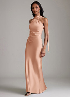 Azazie Cassiana Jurken voor bruidsmeisjes Jurk van Stretch Satijn met Zeemeermin Geplooid Rosé Goud image5