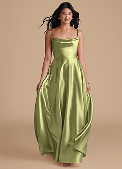 Azazie Elle Vestidos de madrinha de casamento Vestir Pistache de Cetim Metálico de Linha A com com bolsos image5
