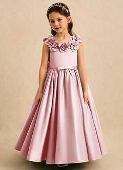 Azazie Eden Flower Girl Dresses Powder Pink Ball-Gown Pleated Matte Satin Dress image4