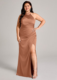 Azazie Jemma Bridesmaid Dresses Bronzer Sheath Pleated Stretch Satin Dress image10