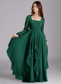 Azazie Clara Junior Jurk van Chiffon met A-Lijn Blouson Smaragd image1