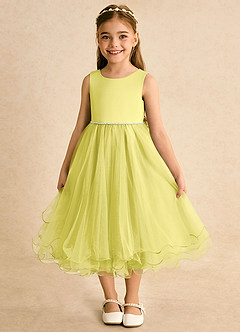 Azazie Lass Flower Girl Dresses Canary A-Line Bow Tulle Dress image2