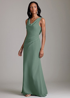 Azazie Linelle Robes de demoiselle d'honneur Robe Sirène en Mousseline de soie Plissée Eucalyptus image6