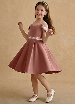 Azazie Judi vestidos de niña de las flores Vestido de Rosa De Cedro de Satin Mate de Corte En A image3