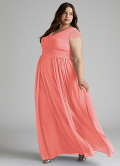 Azazie Organa Final Sale Coral A-Line Pleated Chiffon Dress image9