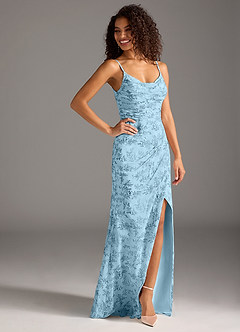 Azazie Deandra Probar vestidos en casa Vestido de Floral Helecho Azul de Gasa de Corte Sirena con Plisado image3