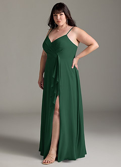 Azazie Akita Vestidos de damas de honor Vestido de Verde Oscuro de Gasa de Corte en A image8