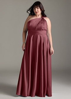 Azazie Charlize Bridesmaid Dresses Desert Rose A-Line One Shoulder Stretch Satin Dress image13
