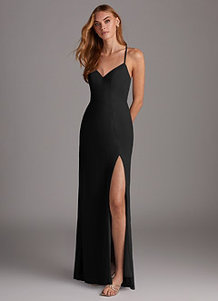 Azazie Manila Bridesmaid Dresses Black Sheath V-Neck Chiffon Dress image3