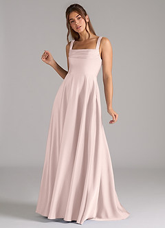 Azazie Shaude Bridesmaid Dresses Blushing Pink A-Line Pleated Stretch Satin Dress image5