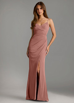 Azazie Maci Robes de demoiselle d'honneur Robe Fourreau en Maille Plissée Rose De Cèdre image1