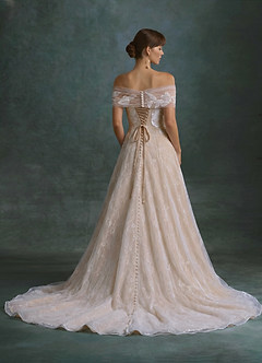 Azazie Berkely Trouwjurken Jurk van Tule met A-Lijn Off-shoulder Diamant Wit Naakt image2