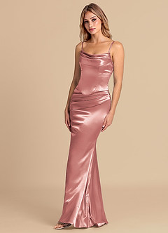 Azazie Sorrel Brudepigekjoler Havfrue Korset Metallisk satin Gulv-længde Kjole image4