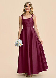 Azazie Azaria Junior A-Linie Plissee Stretch-Satin Kleid Maulbeerrot image1