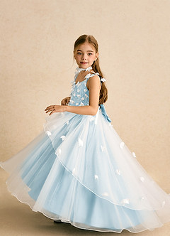 Azazie Darlina Robe Demoiselle D'honneur Fillette Robe Princesse en Tulle Dentelle Ivoire Bleu Ciel image3