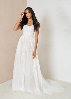 Azazie Armadan Vestidos de novia Vestido de Diamante Blanco de Tul de Corte en A con Lentejuela image3