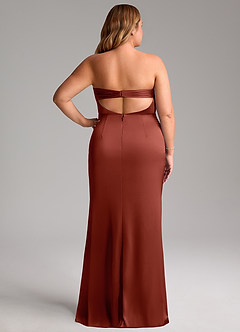 Azazie Leonis Brautjungfernkleider Wandelbar Meerjungfrau-Linie Plissee Stretch-Satin Kleid Terrakotta image10