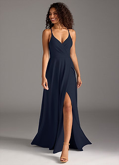 Azazie Davis Bridesmaid Dresses Dark Navy A-Line Pleated Stretch Crepe Dress image4