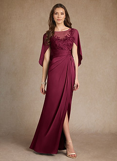 Azazie Hera Mother of the Bride Dresses Burgundy A-Line Lace Stretch Satin Dress image4