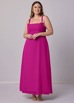 Barbie ♥ Azazie Robes de demoiselle d'honneur Robe Trapèze en Mousseline de soie Plissée Fuchsia image7