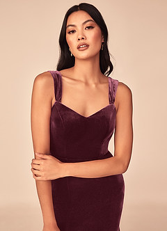 Azazie Lanessa Bridesmaid Dresses Raspberry Mermaid V-Neck Keyhole Back Velvet Dress image3