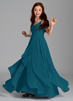 Azazie Karan Junior Abito A-Line in Chiffon Blu Inchiostro image5