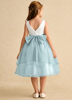 Azazie Rene Flower Girl Dresses Ivory Mist A-Line Bow Tulle Dress image2