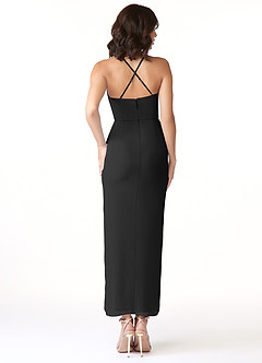 Azazie Ollie Bridesmaid Dresses Black Sheath Ruched Stretch Chiffon Dress image2