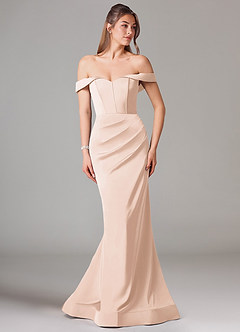 Azazie Everly Vestidos de damas de honor Vestido de Rosa Rubor de Satén Elástico de Corte Sirena Convertible con Vestidos sin tirantes image3