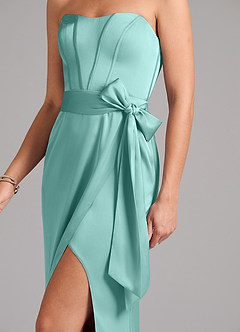 Azazie Jamie Bridesmaid Dresses Aqua A-Line Strapless Stretch Satin Convertible Dress image7