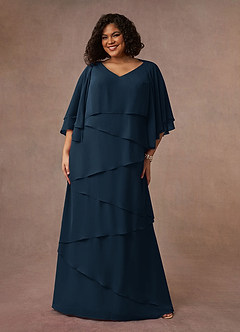 Azazie OHara Mother of the Bride Dresses Dark Navy A-Line V-Neck Chiffon Dress image10