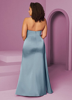 Barbie ♥ Azazie Jurken voor bruidsmeisjes Jurk van Stretch Satijn met Zeemeermin Geplooid Stoffig Blauw image12