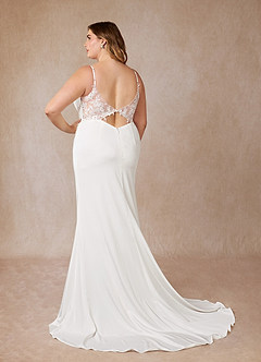 Azazie Cheri Vestidos de novia Vestido de Diamante Blanco de Satén con cara trasera de crepé de Corte Sirena con Lentejuelas Corazón image10
