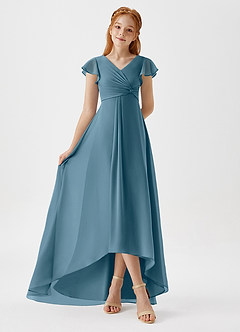 Azazie Breanne Junior A-Linie Chiffon Kleid Bermudablau image2