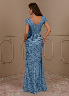 Azazie Roya Abiti per la Madre della Sposa Abito Sirena in Burnout Floreale Increspato Blu Acciaio image4