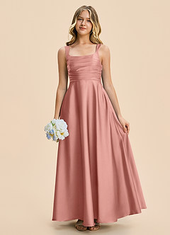Azazie Azaria Junior A-Linie Plissee Stretch-Satin Kleid Rosettenrosa image1
