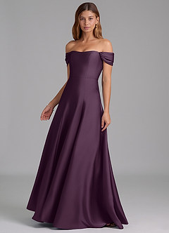 Azazie Seriana Bridesmaid Dresses Plum A-Line Off the Shoulder Stretch Satin Convertible Dress image3