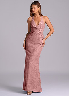 Azazie Valerie 신부 들러리 드레스 인어 주름진 플로럴 번아웃 바닥 길이 드레스 image4