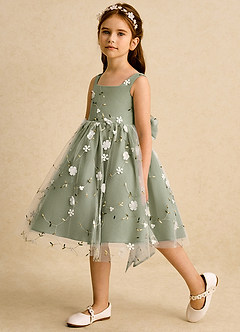Azazie Bean Flower Girl Dresses Pistachio Ball-Gown Sleeveless Tulle Dress image5