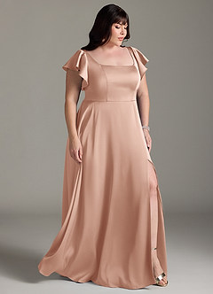 Azazie Bondi Bridesmaid Dresses Rose Gold A-Line Bow Stretch Satin Dress image10