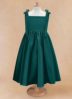 Azazie Chelsie Flower Girl Dresses Peacock A-Line Bow Matte Satin Dress image5