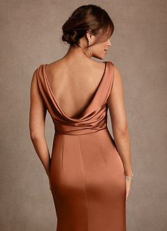 Azazie Baltimore Mother of the Bride Dresses Copper A-Line Pleated Stretch Satin Dress image6