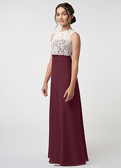 Azazie Rana Junior Cabernet A-Line Lace Chiffon Dress image3