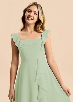 Azazie Nori Junior Dusty Sage A-Line Ruched Chiffon Dress image7