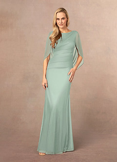 Azazie Belladonna Mother of the Bride Dresses Agave Mermaid Scoop Pleated Mesh Dress image2